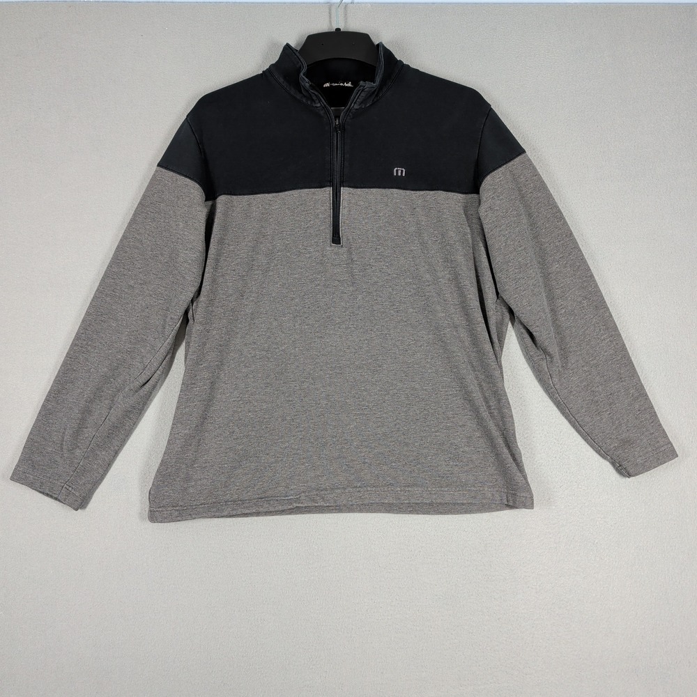 Travis Mathew Pullover Mens Large Gray Black 1/4 Zip Sweatshirt Golf Activewear